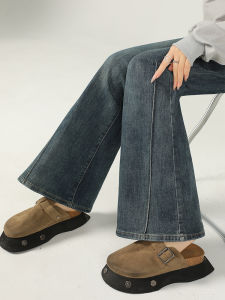 QIAOMIDUO | Winter Ultra-Thickened Long Version High Waist Womens Jeans Bell Bottoms Fleece-Lined Bootcut Micro Flared Denim Trousers