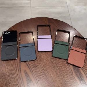 Hard Shell PU Leather With Hinge Protective Case For Samsung Galaxy Z Flip 7 6 5 4 3 For Magsafe Magnetic Wireless Charge Cover