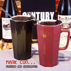 Couple Large Capacity Ceramic Mug with Lid and Spoon