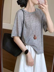 Áo Thun Tay Ngắn Mỏng Màu Hoa Xám Cổ Tròn Dáng Rộng Mùa Hè Cho Nữ Áo Thun Tay Lửng Ôm Vừa Vặn Thời Trang Thường Ngày