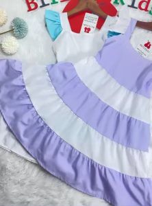 Váy trẻ em đầm bé gái phối trắng xanh ngọc và trắng tim kate cotton SHOPMINAKIDS size từ 0-8 tuổi
