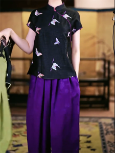 Spring Dawn Fragrant Cloud Silk Two-Piece Set 2025 Summer New High-End Fashionable Reformed Cheongsam Top Balloon Pants Set