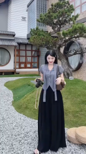 Set công sở set đi tiệc sang chảnh set áo sơ mi cách điệu Kate sọc mix quần dài Mango kèm khăn