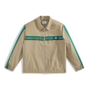 Peacebird Mens Casual Striped Jacket Autumn New Style Fashionable Loose Fit Long Sleeve Zipper Closure Polyester Blend Coat