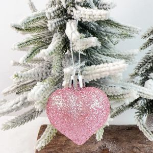 12pcs Christmas Balls Pendant Plastic Heart-shaped Ornament Christmas Tree Ornaments DIY Home Decor Supplies New Year Party Gift