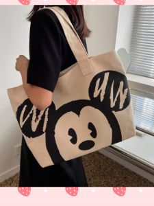 Large Capacity Canvas Bag Womens Fashionable Outgoing Single Shoulder Handbag Mickey Print 2024 New Mommy Bag Versatile Tote Bag