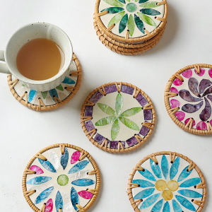 Shelley Handmade Shell Coaster round Tea Cup Mat Heat Resistant Pad Dining Table Centerpiece Home Decorative Accessories