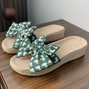 Dép Vải Lanh Thắt Nút Bướm Cho Nữ Dép Vải Lanh Cotton Dùng Trong Nhà Dép Vải Lanh Thoáng Khí Mùa Hè Dép Vải Lanh Thắt Một Hàng Dùng Trong Nhà