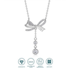 JIUZUAN Moissanite Necklace Bowknot Design 925 Sterling Silver 18K Gold Plated Hypoallergenic Comes with Certificate