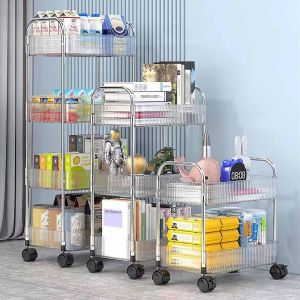 Rolling Cart Storage Rack Transparent Acrylic Snack Cosmetics Sundries Storage Rack 2/3/4 Layers With Wheels Mobile Storage Rack