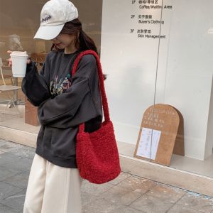 Soft Plush Bucket Bag Shoulder Crossbody Bag Large Capacity Double Sided Cloth Bag Autumn Winter New Style Comfortable Cozy Fur Handbag