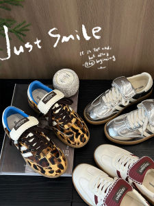Ballet Sport Retro Casual Shoes round Toe Laced Silver Skate Shoes Womens New 2025 Vintage Horse Hair Leopard Print Dequn Shoes