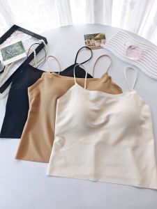 Invisible Thin Strap Vest Womens Beautiful Back Ice Silk Inner Wear with Chest Pad One-Piece Bare Skin Summer Thin Tube Top Underwear