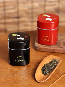 Hakoya Black Red Moon Rabbit Sealed Portable Lacquer Tea Leaf Box Coffee Can Resin Tea Tube Japanese Style Tea Set Portable Size