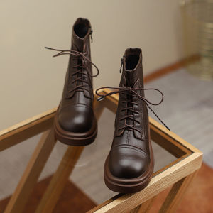 Fall Winter Martin Boots Womens British Style Thick Bottom Heightening Short Soft Leather French Style Fashionable Small Boots