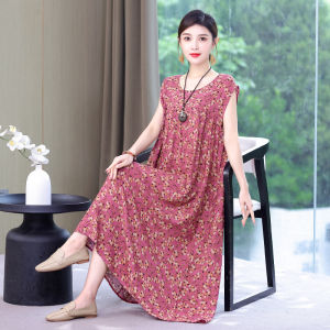 Loose Womens Sleep Dress Summer New Style Artificial Cotton Long Skirt Printed Casual Home Wear Belly Covering Outerwear