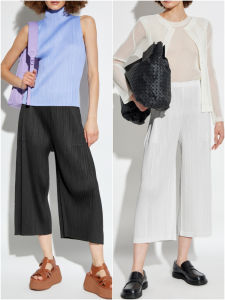 High Waist Wide Leg Pants Nine Points Drapey Casual Pants Womens High Waist Pleated Optical Sensation Straight Leg Trousers