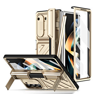 Rotatable Hinge Slide Pen Slot Case For Samsung Galaxy Z Fold 6 5 4 5G Stand Case Shockproof Case for Samsung Z Fold 4 5 6 Ring Holder Stand Back Slide Lens Cover for Galaxy ZFold4 Fold6 ZFold5 Fold5 5G
