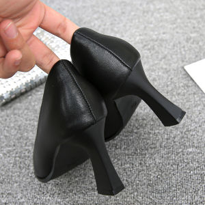 รองเท้าส้นสูงหนังนิ่มสำหรับผู้หญิง รองเท้าทำงานส้นกลาง ส้นหนา สีดำ รองเท้าส้นเดี่ยว รองเท้าแฟชั่น รองเท้าสวมสบาย รองเท้าทำงาน