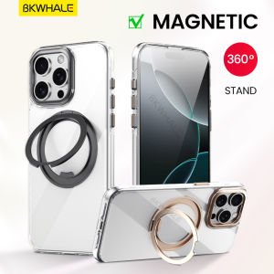 BKWHALE 360° Rotatable Ring Stand Magnetic Phone Case For iPhone 17 Pro Max 17 Air 16 Pro Max 16e 15 Pro Max 14 Pro Max 13 Pro Max 16 Plus Gear Fold Bracket Translucent Back Cover Clear Casing