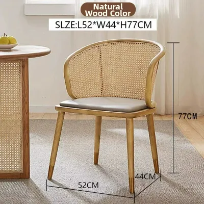 Rattan Wood Dining Chairs With Armrest
