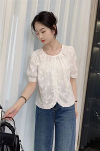 French Style Embroidered Short Sleeve Cotton Shirt for Women Loose Fit Summer 2024 New Arrival Korean Version