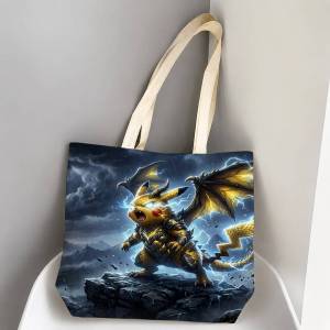 Bandai | Pokemon Psyduck Storage Bags Tote Bag Travel Summer Beach Shoulder Bag Reusable Grocery Shopping Bag Anime Artwork