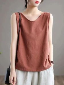 Womens Loose Cotton Linen Tank Top Sleeveless Summer 2023 New plus Size Inner And Outer Wear Casual Fashion T-Shirt