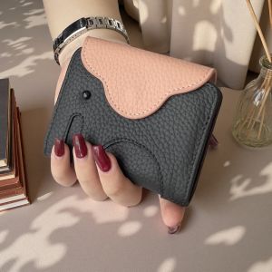 Adorable Cartoon Elephant Genuine Leather Coin Purse Womens Mini Accordion Multi-Card Slot Wallet Top Layer Cowhide