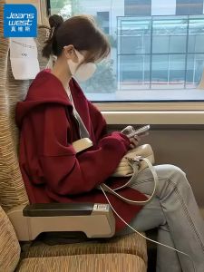 Jeanswest Womens Hooded Sweatshirt Jacket Thickened Fleece Red Wine Color Spring Autumn Winter New Arrival Small Size Cardigan