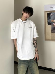 เสื้อยืดแขนสั้นผ้าฝ้ายแท้สไตล์อเมริกันสำหรับผู้ชาย ทรงหลวม ระบายอากาศได้ดี แฟชั่นฤดูร้อน คอลเลกชั่นพื้นฐาน Cleanfit