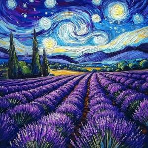 HUACAN Cross Stitch Kits Lavender Landscape Embroidery Sets Starry Sky Needlework Dmc Threads 11Ct Picture Printed Wall Decor