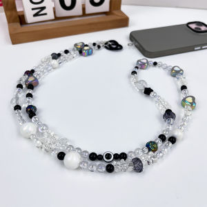 Long DIY Phone Strap Colorful Plated Pearl Crossbody Necklet Black And White Beads CCD Camera Mobile Chain Rhinestone Pearl Mobile Chain Bag Pendant Rope