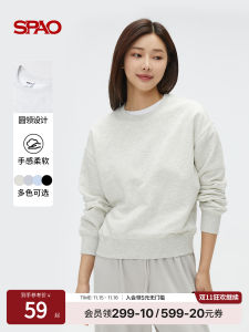 SPAO Pure Color round Neck Hoodie Womens Commute Basic Style Long Sleeve Straight Cut Spring Autumn Seasonal Fashion Sweatshirt