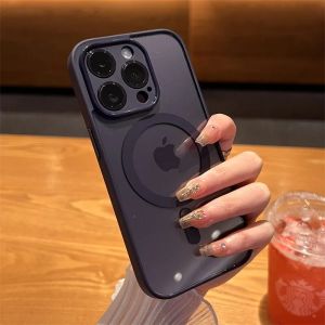 Luxury Magnetic Wireless Charge For Magsafe Case For iPhone 15 14 13 12 11 Pro Max Lens Protection Soft Bumper Transparent Cover