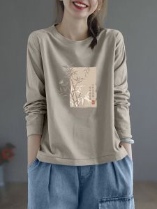 European Station Brand Discount Womens Clothing Long Sleeves Tops Autumn Cotton Fashion Casual Bottoming round Neck Western Style T-shirt