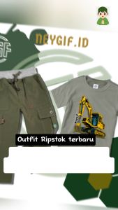 Setelan Cargo Anak Laki-laki Baju Kaos Gambar Excavator 4-12 Tahun