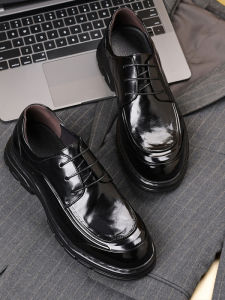 Business Formal Genuine Leather Lace-up Thick-sole Elevating Black Mens Shoes