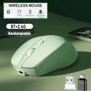 Dual Mode Wireless Mouse Bluetooth-Compatible 2.4G Rechargeable Computer Mouse Portable Cordless Mice For Laptop/iPad/Table