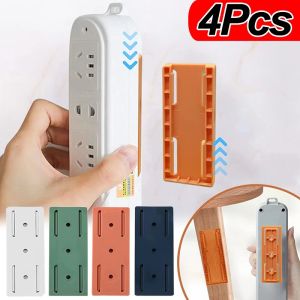 4Pcs Self-Adhesive Row Plug Holder Fixer Punch Free Wall Mount Power Strip Holder Socket Storage Bracket Desktop Socket Stand