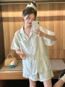 Bộ Đồ Ngủ Tay Ngắn Họa Tiết Hoa Ngọt Ngào Cho Nữ Bộ Đồ Mặc Nhà Mùa Hè 2025 Bộ Đồ Ngủ Tay Ngắn Quần Ngắn Mặc Nhà