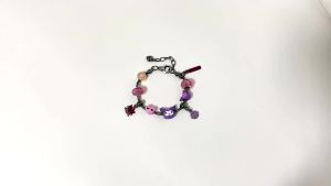 Sanrio | Cute Kuromi Charm DIY Beads Bracelet Zinc Alloy with Pink Glitter Beads & Enamel Charms Adjustable Chain for Fans