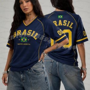 26 MEN Brazil NO.10 Print T Shirt For Women V-Neck Patchwork Short Sleeve Sports Football Jersey Y2K Loose SOCCER FANS Tops