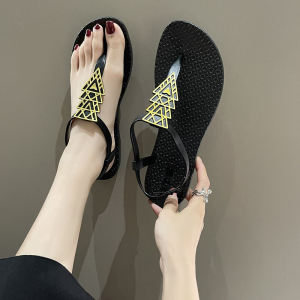 รองเท้าแตะส้นแบนแบบสวมหัวสไตล์โรมันสำหรับผู้หญิง รองเท้าแตะแบบสวมหัวแบบสวมหัวสไตล์โบฮีเมียนสำหรับสวมใส่ไปชายหาด