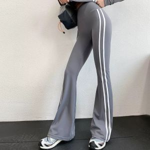 High-Waist Slimming Sports Trousers Womens Side Stripe Running Fitness Yoga Pants Abdomen Lifting Bootcut Long Trousers