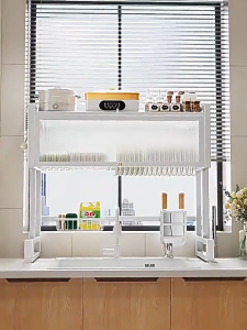 Kuga 2 Tier Dish Drying Rack Cabinet with Doors Dustproof Ventilated Storage for Plates Bowls