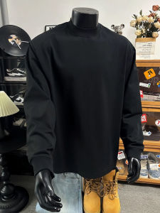 เสื้อยืดคอกลมแขนยาวทรงหลวมสไตล์สตรีทสำหรับผู้ชาย CleanFit แขนยาวผ้าฝ้ายแท้สำหรับฤดูใบไม้ร่วง เสื้อเชิ้ตฐานที่สวมใส่สบาย