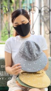 Nón mũ vành rộng liền khẩu trang chống nắng vải cotton cố định bằng miếng dán