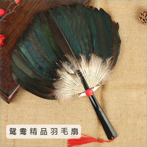 Vintage Hand-Cranked Goose Feather Fan Ancient Style Cooling Fan Home Use Summer Fans Retro Popular Elements Daily Use