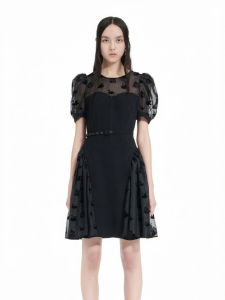 Designer Summer Velvet Patchwork Diamond-Chain Dress